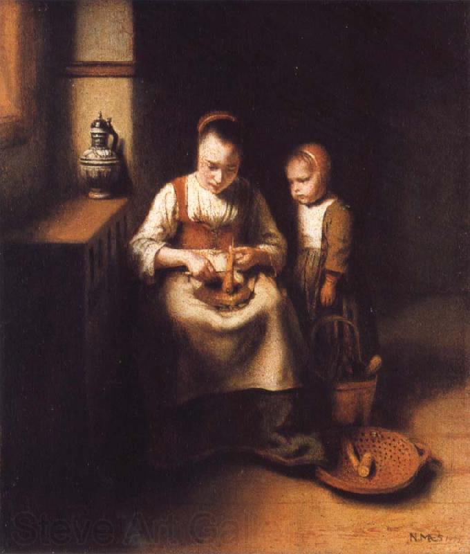 Nicolas Maes A Woman Scraping Parsnips,with a Child Standing by Her France oil painting art